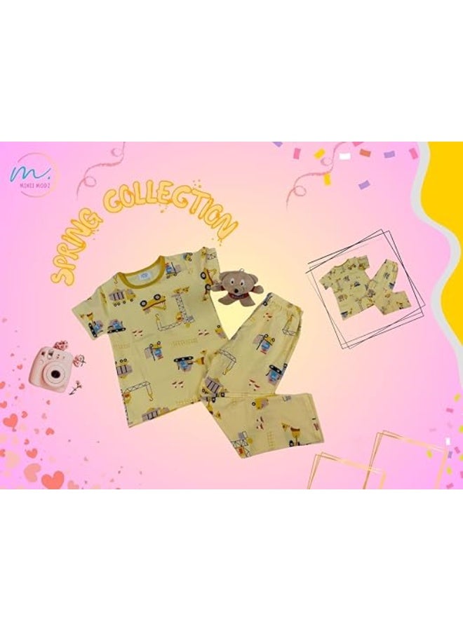 MINIIMODZ MINII MODZ Crane Cartoon Print Shirt & Pant Set for Girls Soft Cotton Dress Sleepwear | Suitable for Kids, Toddlers, and Infants - Image 2